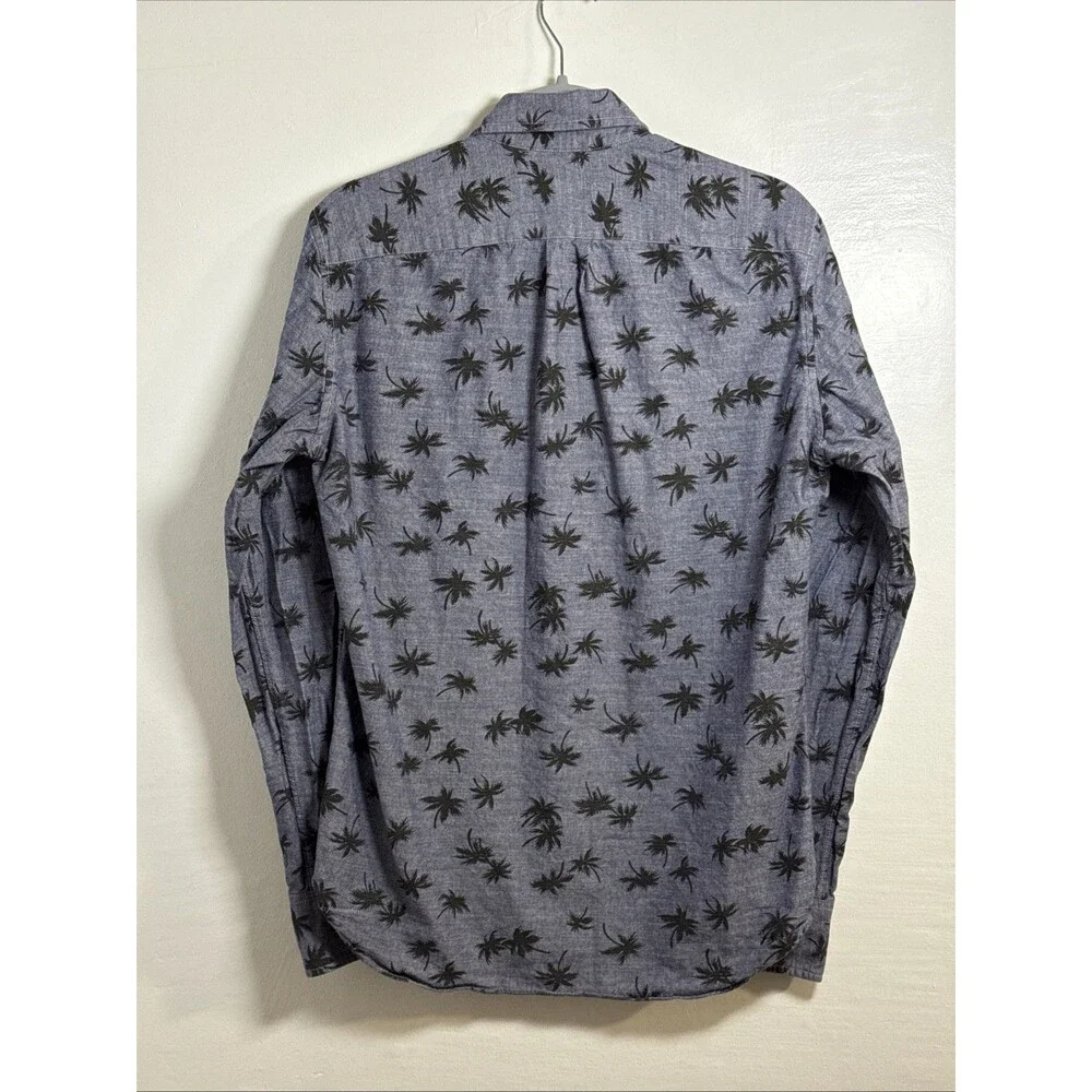 J.Crew Men's Slim Shirt Small Gray Chambray Palm Trees Long Sleeve Oxford Casual